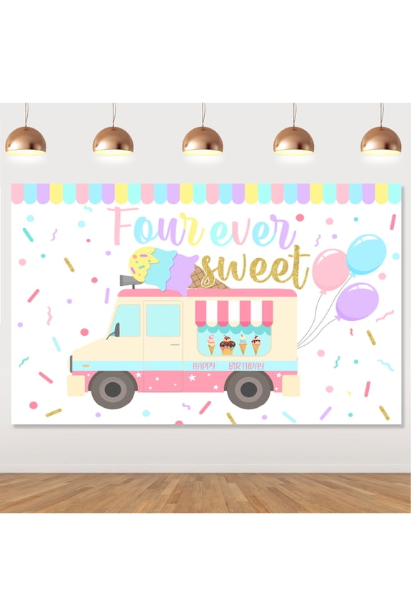 Ice Cream Birthday Party Decorations 4th, Forever Sweet Birthday Decorations Backdrop Photobooth Baby Girl 4th Birthday Decorations