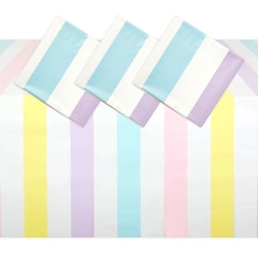 BLUE PANDA 3-Pack Pastel Striped Party Tablecloths - 54 x 108 Inch Rectangular - Disposable Plastic Table Covers for Ice Cream Party Decorations & Kids Birthday Photo Backdrop