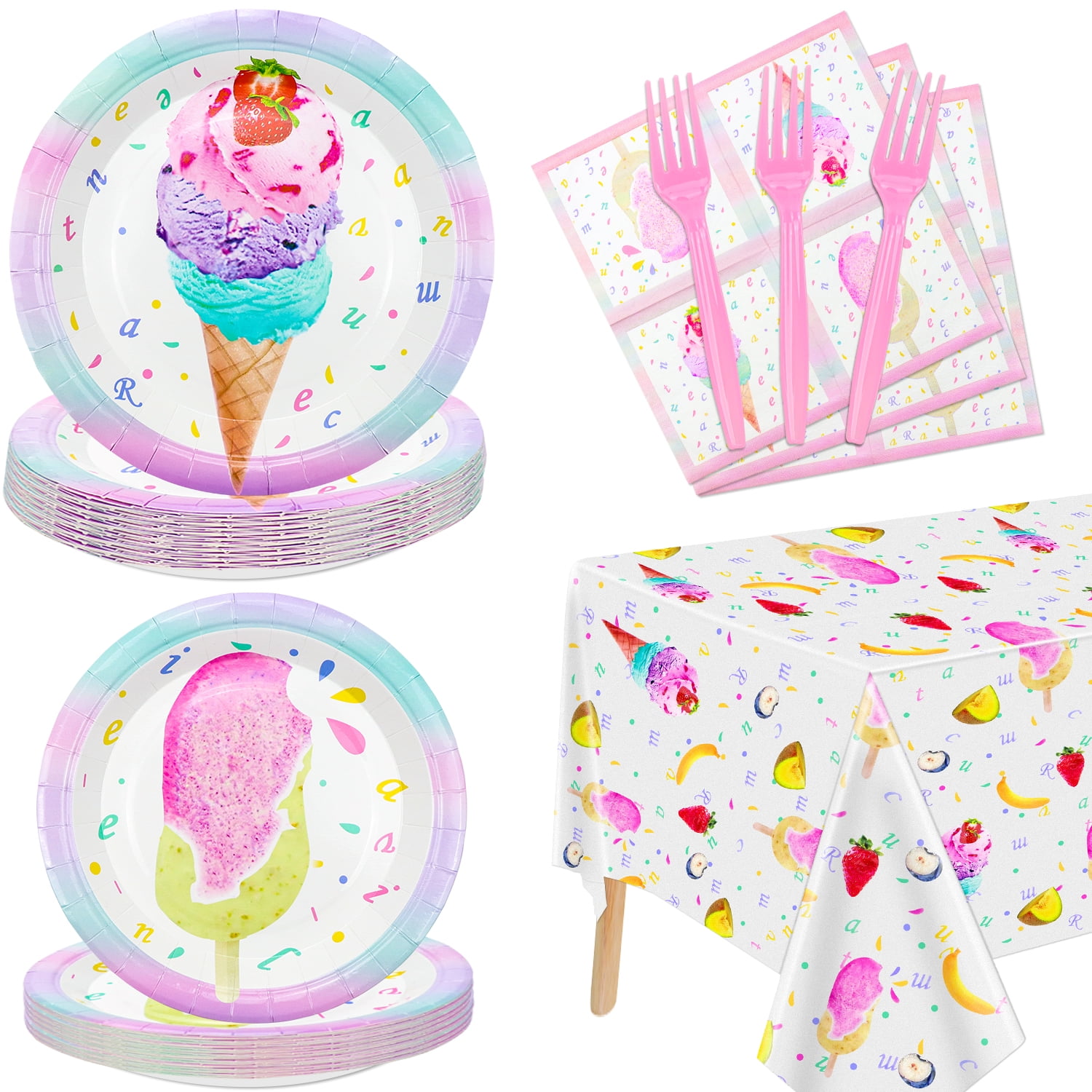 PIXHOTUL Ice Cream Birthday Party Supplies Serve 20 81Pcs Plates