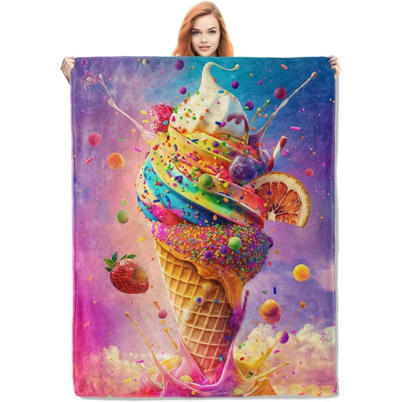 Ice Cream Blanket,Colorful Flannel Throw Blankets,Soft Warm Lightweight Cozy Plush Throws for Bedroom Sofa Home Decor Gifts for Women Girls 50"x60"