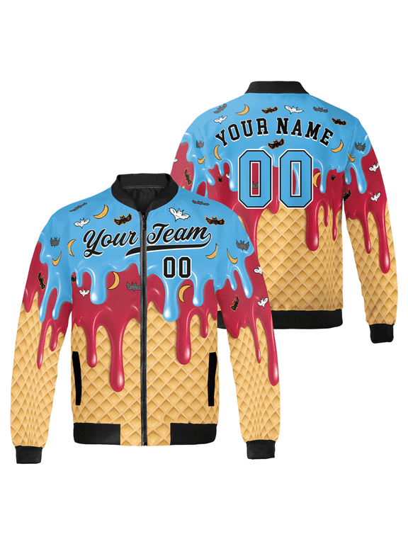 Ice Cream Bomber Jacket – Custom Name & Team Number – Fun Streetwear Bomber Style Jacket for Men & Women