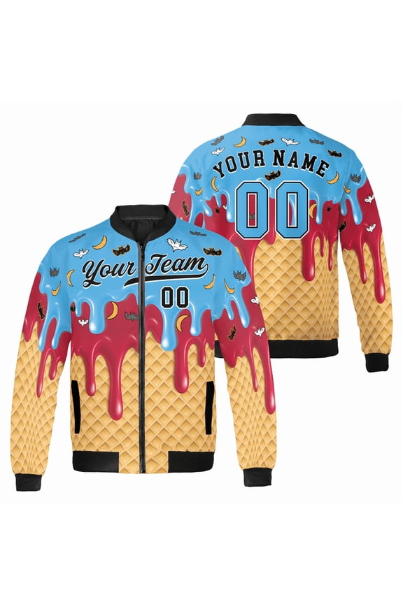 Ice Cream Bomber Jacket – Custom Name & Team Number – Fun Streetwear Bomber Style Jacket for Men & Women