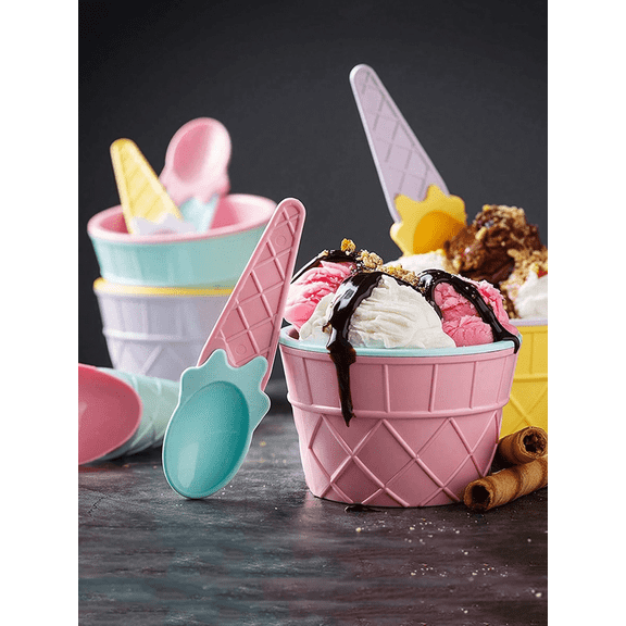 Ice Cream Bowl And Spoon Set Reusable Ice Cream Cup Random Set Of Ice Cream Birthday Party Decoration Ice Cube Party Travel Wedding