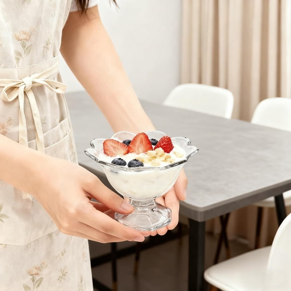 Ice Cream Bowl Set of 6, Glass Dessert Bowls for Sundae, Salad, Trifle, Fruit, Pudding, Snack