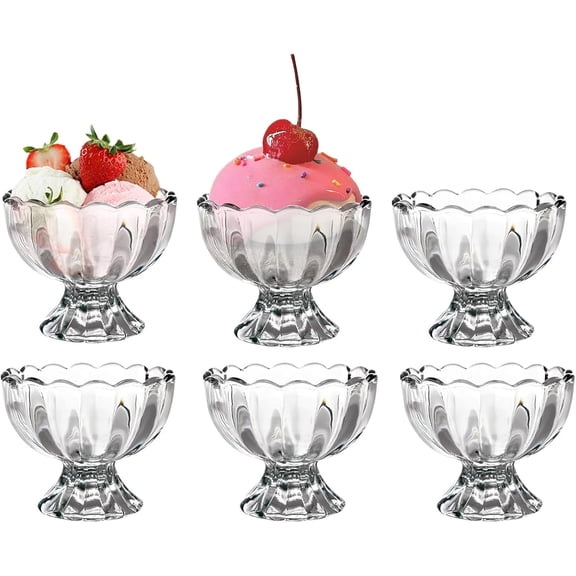Ice Cream Bowls Glass Dessert Bowls Cups Ice Cream for Sundae Bowls Set of 6 Icecream Bowls Set