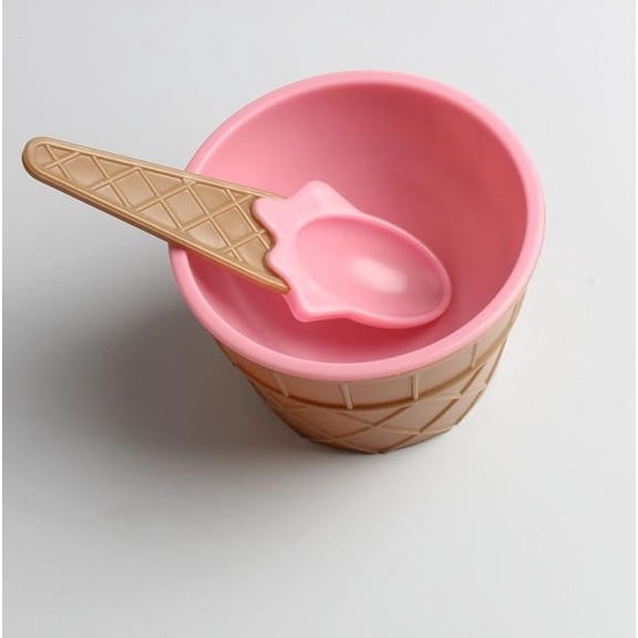 Ice Cream Bowls and Spoons Set,Cartoon Cuter Ice Sundae Cups with Spoon,Reusable Ice Cream Bowls,Heavy-Duty Plastic Lovely Dessert Bowls DIY Ice Cream Tools for Festive Party Favor Gift (Pink)