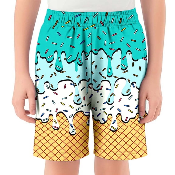Ice Cream Baseball Shorts Boys Summer Cute Preppy Ice Cream Shorts Casual Elastic Waist Short Pants With Pockets Green 13 Y-14 Y