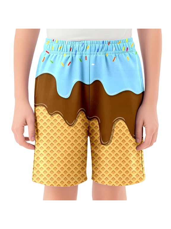 Ice Cream Boy Baseball Shorts Waffle Or Cone Quick Dry Preppy Casual Shorts Kids Ice Cream Drip Track Short Pants Sky Blue 9 Y 10 Y