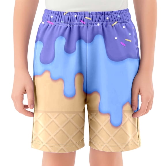 Ice Cream Boy Baseball Shorts Waffle Or Cone Quick Dry Preppy Shorts Kids Ice Cream Drip Track Short Pants Blue 7 Y-8 Y