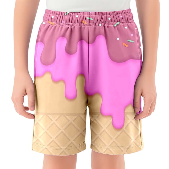 Ice Cream Boy Baseball Shorts Waffle Or Cone Quick Dry Preppy Shorts Kids Ice Cream Drip Track Short Pants Hot Pink 9 Y 10 Y