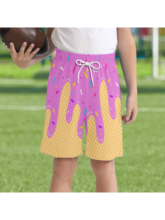 Ice Cream Boy Baseball Shorts Waffle Or Cone Quick Dry Shorts Kids Ice Cream Drip Track Short Pants B 100