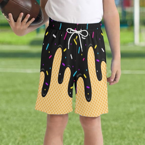Ice Cream Boy Baseball Shorts Waffle Or Cone Quick Dry Shorts Kids Ice Cream Drip Track Short Pants C 150