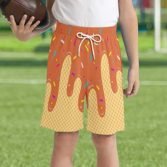 Ice Cream Boy Baseball Shorts Waffle Or Cone Quick Dry Shorts Kids Ice Cream Drip Track Short Pants E 140