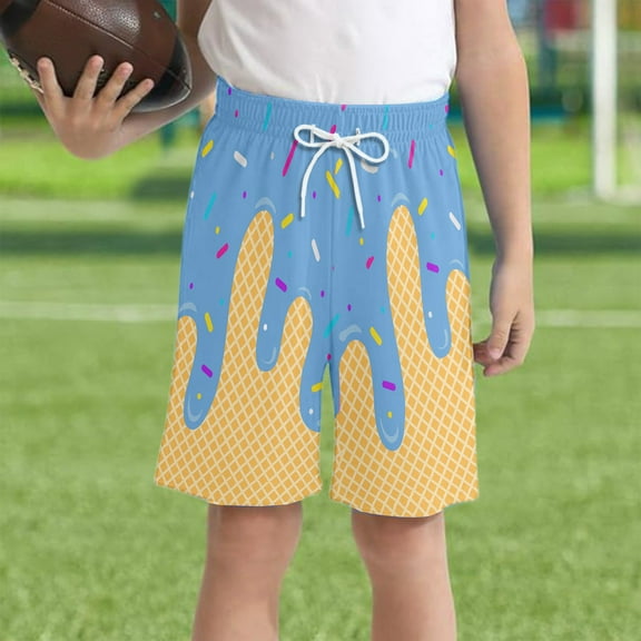 Ice Cream Boy Baseball Shorts Waffle Or Cone Quick Dry Shorts Kids Ice Cream Drip Track Short Pants J 150