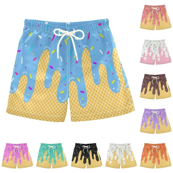 Ice Cream Boys Swim Trunks Baseball Shorts Quick Drying Kids Youth Ice Cream Track Short Pants 2-14 Years Red 13-14 Years