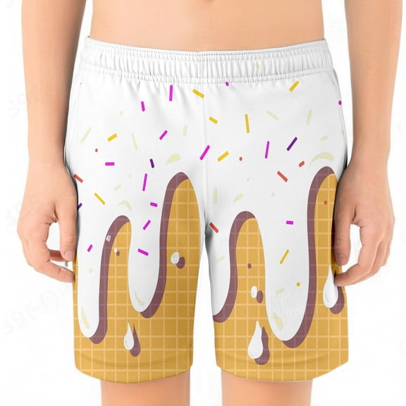 Ice Cream Boys Swim Trunks Baseball Shorts Quick Drying Kids Youth Ice Cream Track Short Pants 2-14 Years A02 White 9-10 Years