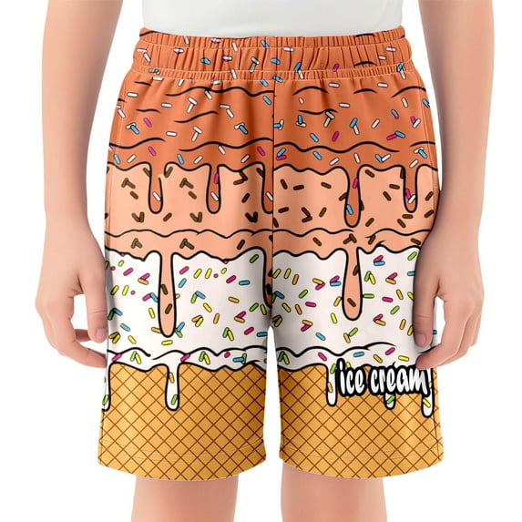 Ice Cream Boys Swim Trunks Baseball Shorts Quick Drying Kids Youth Ice Cream Track Short Pants 2-14 Years A03 Orange 2-3 Years