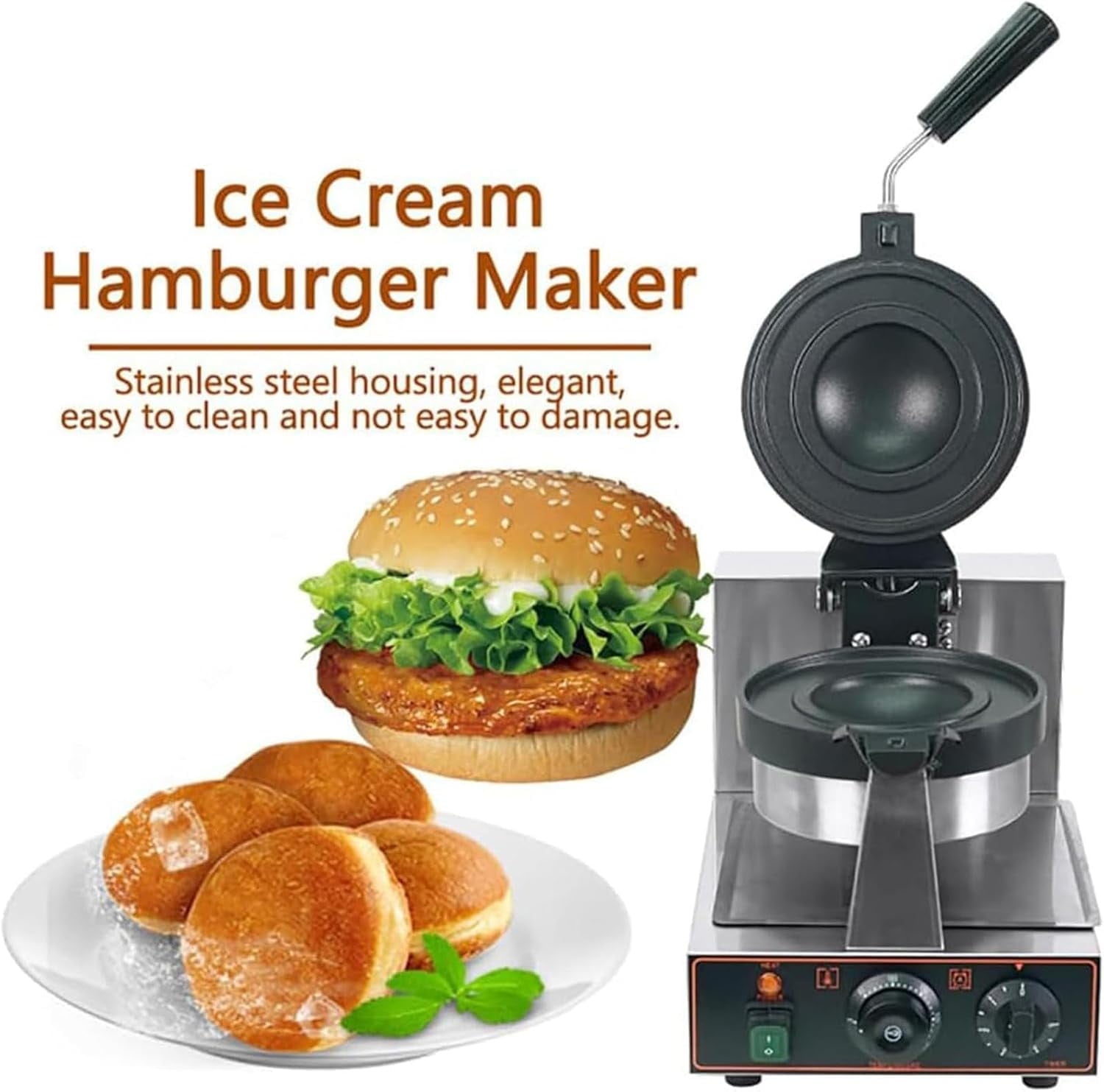 Ice Cream Burger Maker, UFO Burger Maker, Ice Cream Filling Waffle Maker, Hamburger Waffle Maker Sandwich Press, Non-stick Coating, for Household Or Commercial