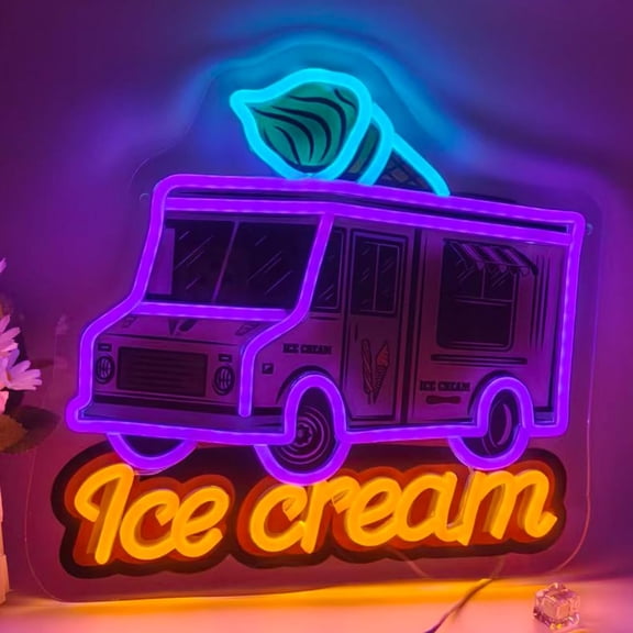 Ice Cream Bus LED Neon Sign, Ice Cream Neon Lights for Wall Decor, Bedroom, Room, Cafe Shop, Party