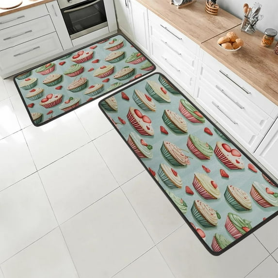 Ice Cream Cake Pattern Kitchen Mat Set of 2 Non-Slip Washable Kitchen Rugs Waterproof Comfort Standing Floor Mats for Kitchen Home Office Sink Laundry 17x29 Inch + 17x47 Inch