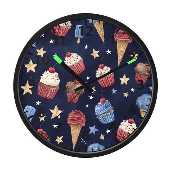Ice Cream Cake Pattern Wall Clock 12 Inch Voice Activated Night Light Silent Non Ticking