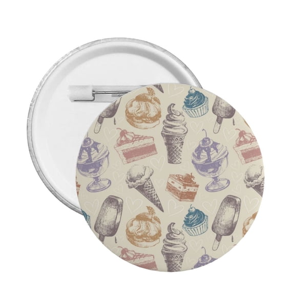 Ice Cream Cakes Vintage Round Button Pin Badge 5PCS Pinback Buttons Lapel Pin for Jacket, Backpack, Hat, Party Favor, Gift
