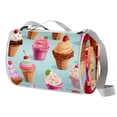 thumbnail image 1 of Ice Cream Canvas Picnic Mat Waterproof Foldable Portable Outdoor Beach Blanket Sandproof 60"x80" Blue and White Striped Pattern, 1 of 6