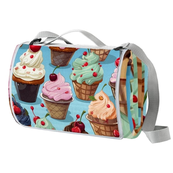 Ice Cream Canvas Picnic Mat - Waterproof Outdoor Blanket for Park, Beach, and Camping - Large Portable Mat with Handles and Bonus Carry Bag for Travel and Picnic Parties