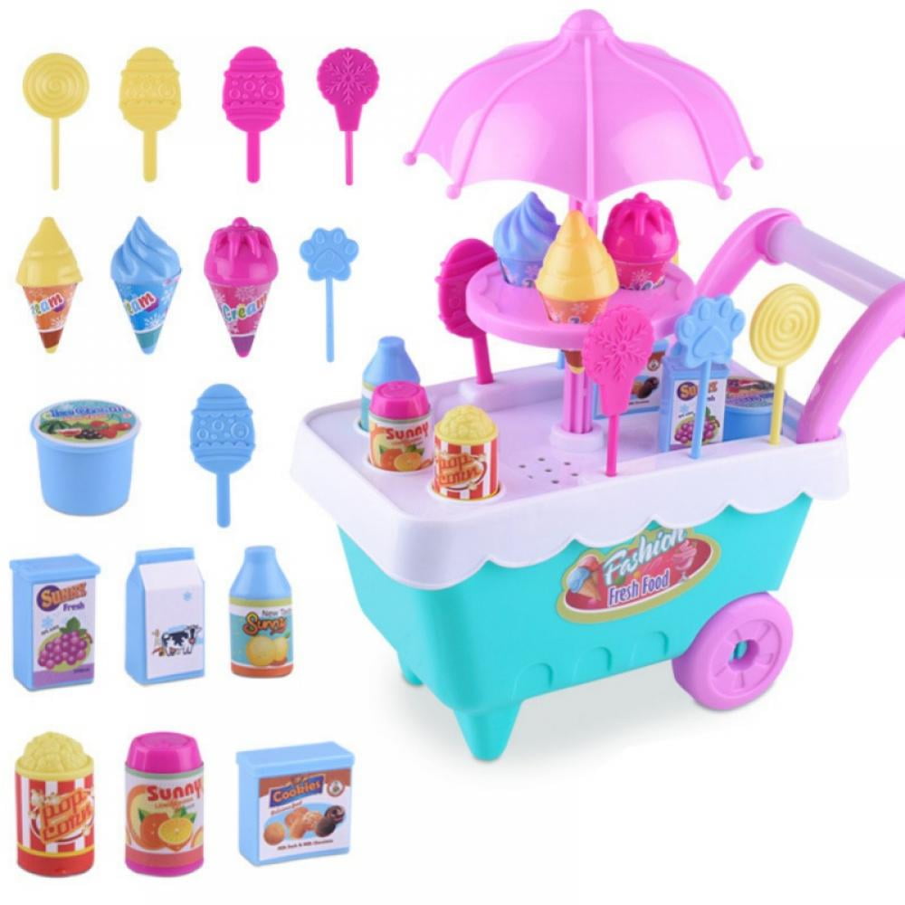 Costway Kid's Ice Cream Cart Food Trunk Play Toy Set with Display