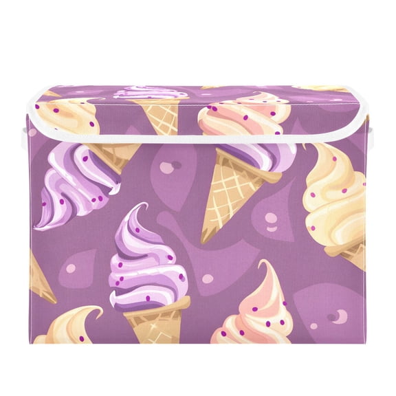 Ice Cream Cartoon Cute Foldable Storage Bin with Lid and Handle Collapsible Storage Box 16.5 x 12.6 x 11.8 inches