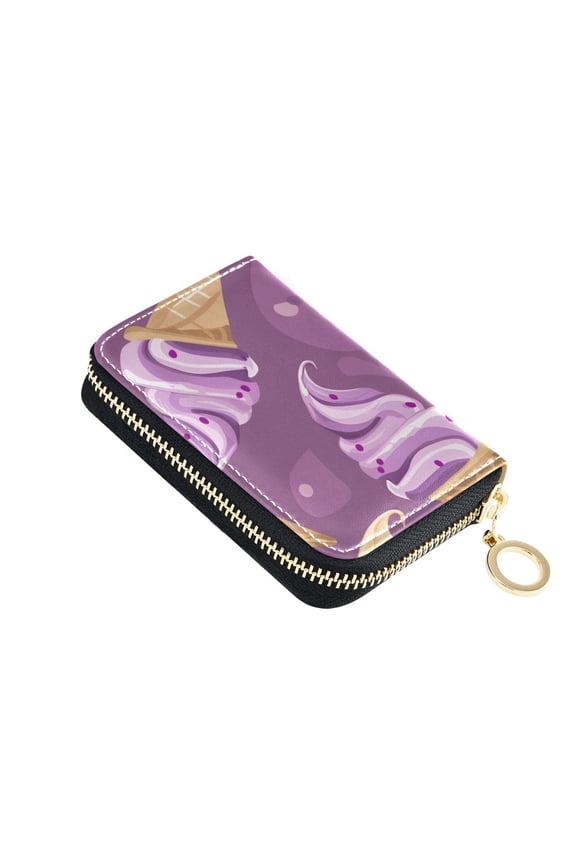 Ice Cream Cartoon Cute Women's Credit Card Holder PU Leather Zipper Wallet RFID Blocking
