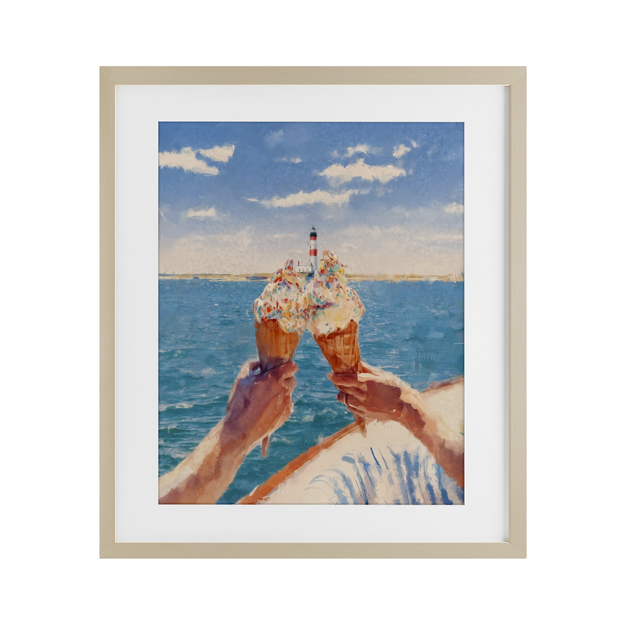 Ice Cream Cheers on Boat Birch Framed Print Under Glass, design by Ziwei Li