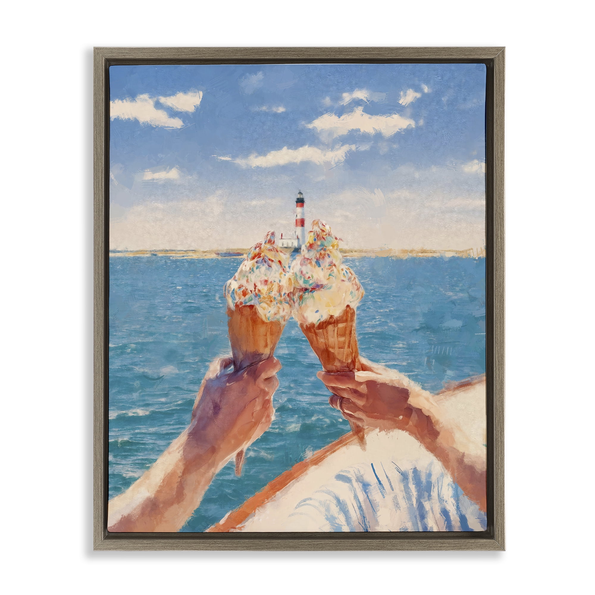 Ice Cream Cheers on Boat Brown Framed Floater Canvas Wall Art, design by Ziwei Li