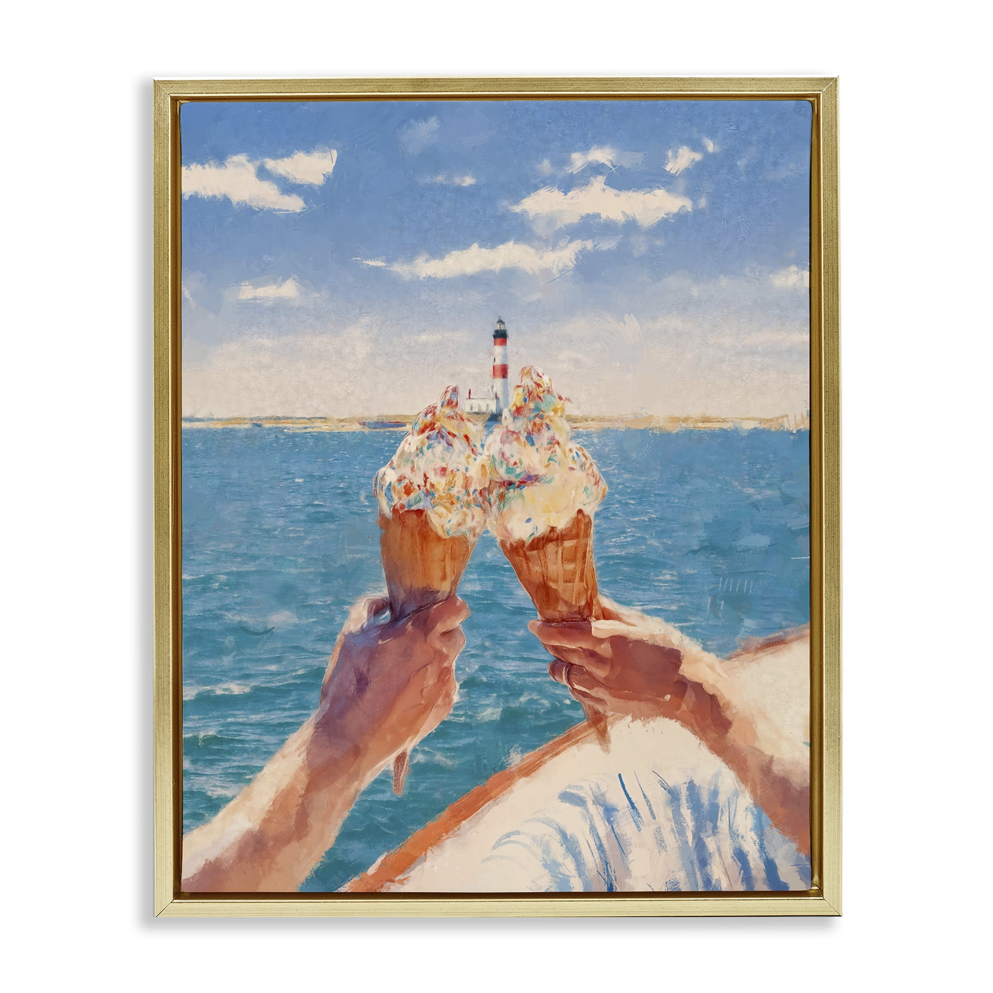 Ice Cream Cheers on Boat Gold Framed Floater Canvas Wall Art, design by Ziwei Li