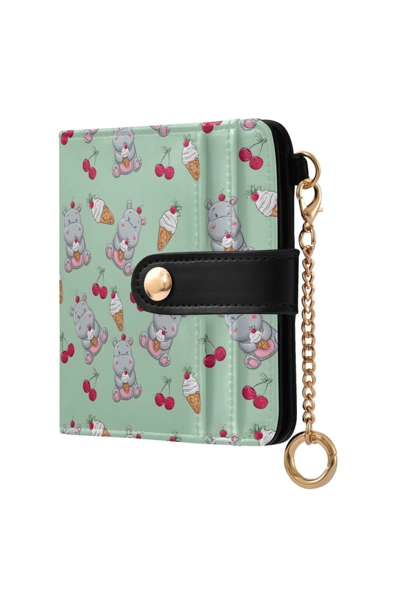 Ice Cream Cherry Small Wallet for Women RFID Blocking Bifold PU Leather Credit Card Holder with Zipper Coin Pocket Compact Cute Travel Purse Magnetic Snap 7 Card Slots