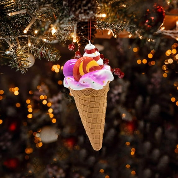 Ice Cream Christmas Ornaments with Candy Macaron Color Dessert Pendant Set for Xmas Tree Decorations New Year Easter Birthday Parties Home Festive Accents