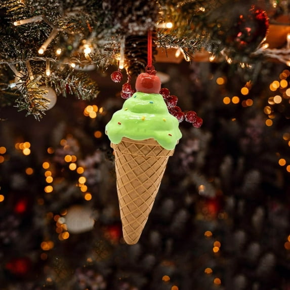 Ice Cream Christmas Ornaments with Candy Macaron Color Dessert Pendant Set for Xmas Tree Decorations New Year Easter Birthday Parties Home Festive Accents