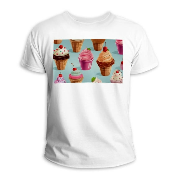 Ice Cream Classic White 100% Cotton T-Shirt for Men - Comfortable Short Sleeve Tee with Breathable Fabric- Stylish Crew Neck Design for All Occasions