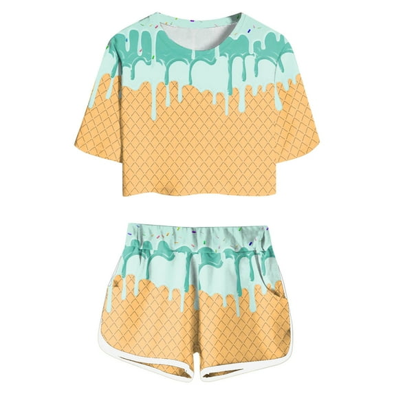 Ice Cream Clothes for Girls 13-14 Years Beach Outfits Lightweight Girls' Outfits Kids' Apparel Soft And Comfortable Kids' Two-Piece Sets In Vibrant Colors