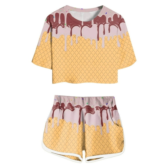 Ice Cream Clothes for Girls 6-7 Years Beach Outfits Lightweight Girls' Outfits Kids' Apparel Soft And Comfortable Kids' Two-Piece Sets In Vibrant Colors