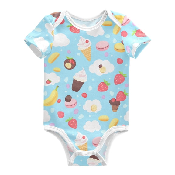 Ice Cream Clouds Pattern Baby Bodysuits 100% Cotton Short Sleeve for 0-24 Months Baby Golf Outfit 6Months