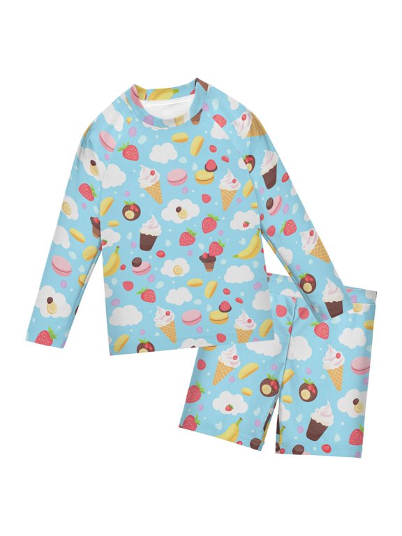 Ice Cream Clouds Pattern Boys' Bathing Suit UPF 50+ Boys' Rash Guard Sets Stretchy Quick Dry 3T-10T