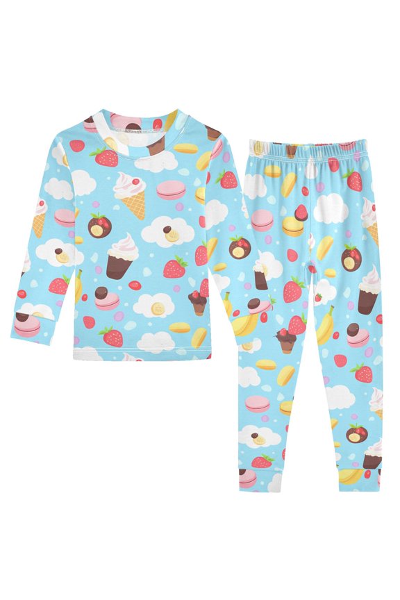 Ice Cream Clouds Pattern Cotton Pajamas 2 Piece Set Sleepwear Soft and Comfortable Homewear Nightwear