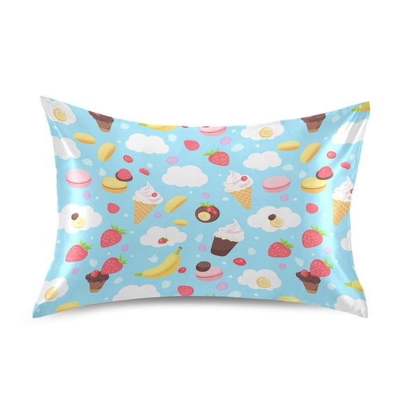 Ice Cream Clouds Pattern Pillowcase Queen Size 30''x20'' Satin Double-Sided Print Soft Wrinkle Resistant