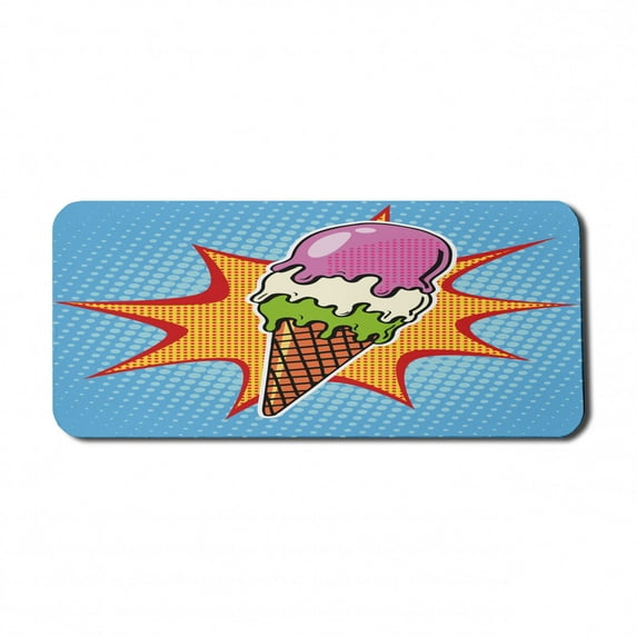 Ice Cream Computer Mouse Pad, Retro Pop Art Style Cone with Digital Dots Comic Lifestyle Old Fashioned Graphic, Rectangle Non-Slip Rubber Mousepad X-Large, 35" x 15", Multicolor, by Ambesonne
