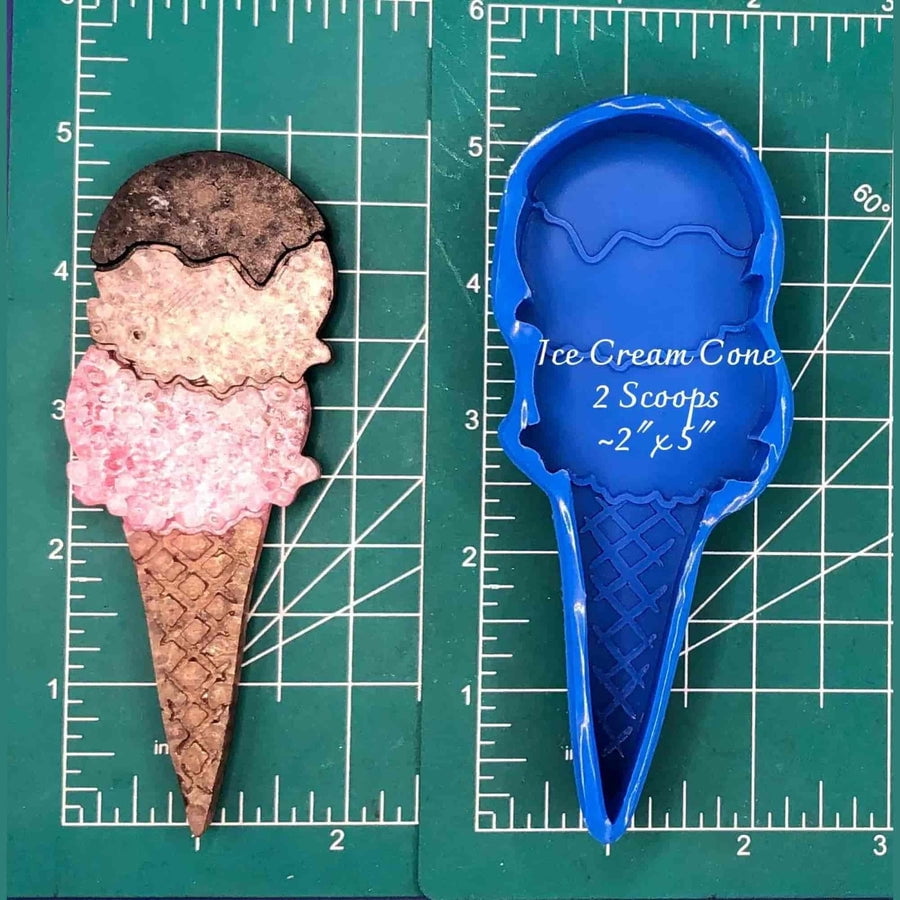 Ice Cream Cone, 2 scoops, silicone freshie mold