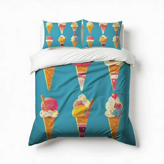 Ice Cream Cone Bedding Set 3 Pcs Soft Microfiber Quilt Cover For Bedroom Decor, Comforter Cover With 2 Pillowcase