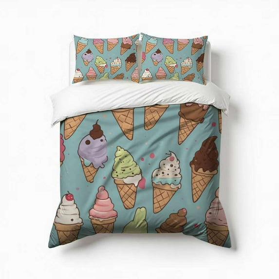 Ice Cream Cone Bedding Set 3 Pcs Soft Microfiber Quilt Cover For Bedroom Decor, Comforter Cover With 2 Pillowcase