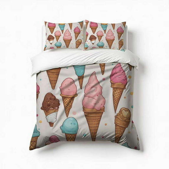Ice Cream Cone Bedding Set 3 Pcs Soft Microfiber Quilt Cover For Bedroom Decor, Comforter Cover With 2 Pillowcase