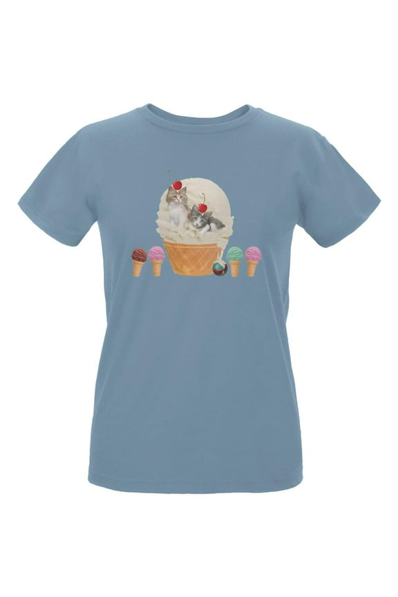 Ice Cream Cone Cat Blue Womens Organic T-Shirt - Small
